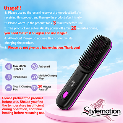 Stylemotion Pro Hair Straightener Brush – Frizz-Free, Salon-Smooth Results at Home & On the Go
